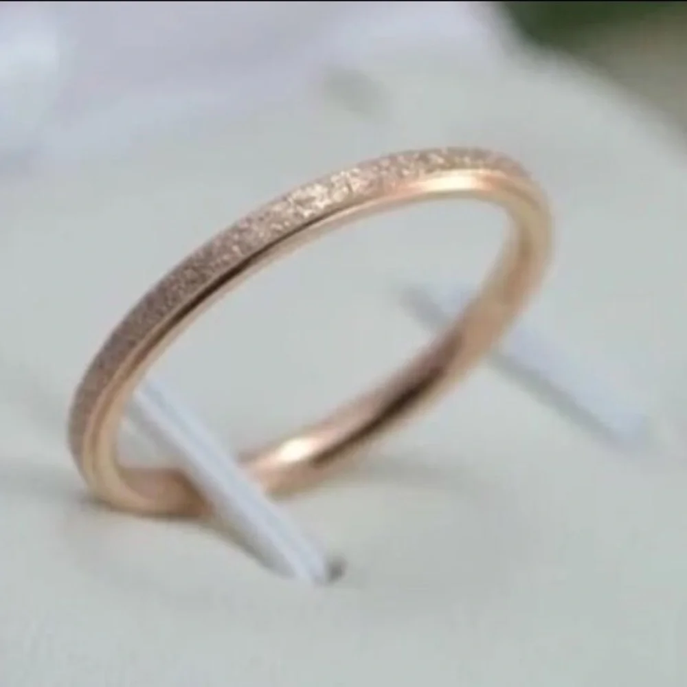 Rose Gold Thin 2MM Frosted Stardust Wedding Engagement Promise Ring Band - Picture 1 of 10